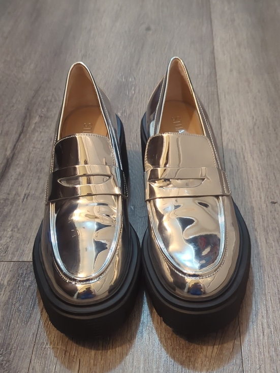 Stuart Weitzman Shoes - Stuart Weitzman Metallic Silver Patent Chunky Loafers NWOT